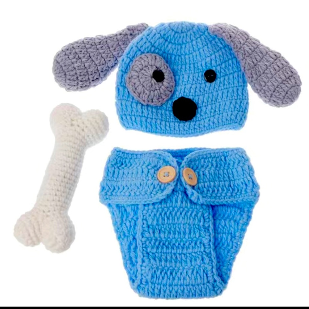 Adorable Baby Blue Dog Hat Short Suit - Perfect for Infant Photoshoots!